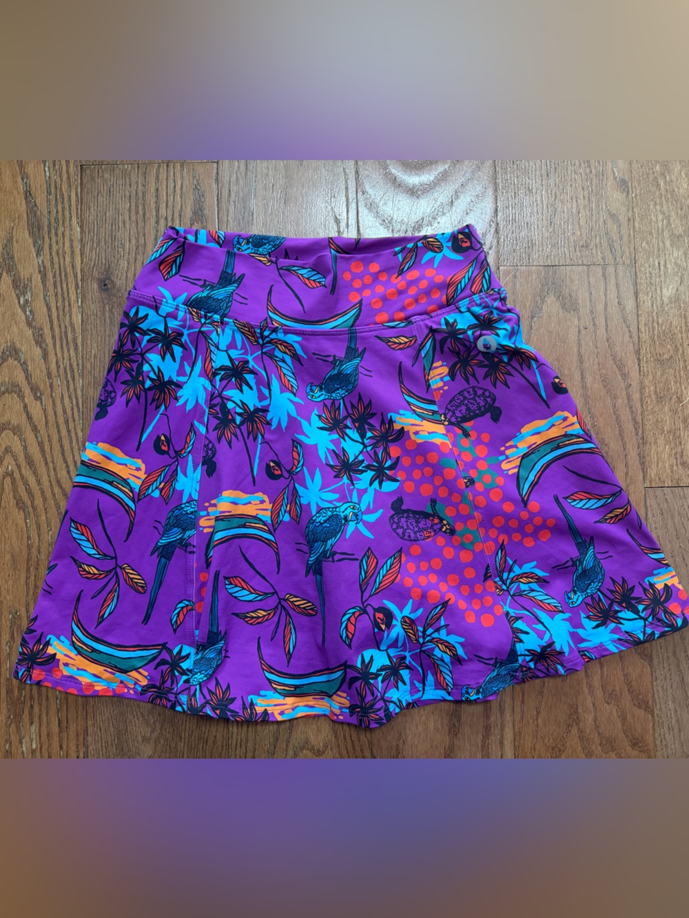 Purple Tropical Print Skort with Black Lined Shorts